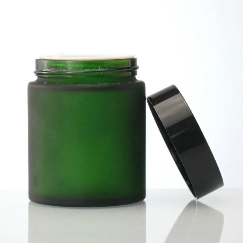 100g Cream Jar Clear Matte Green Glass Face Cream Jar with black Lid