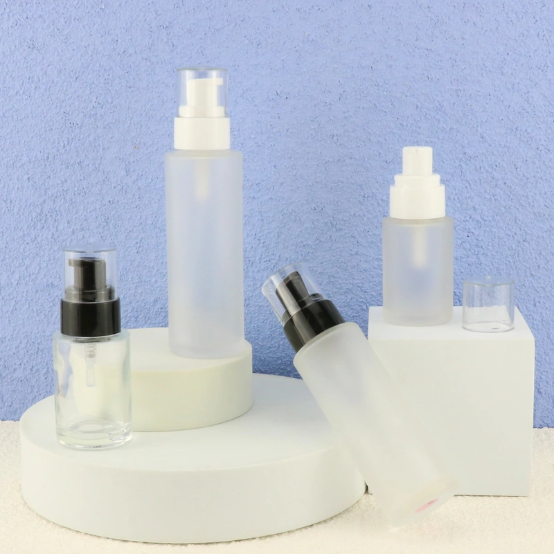 Frost Cosmetic Lotion Glass Bottle With Spray lotion Pump