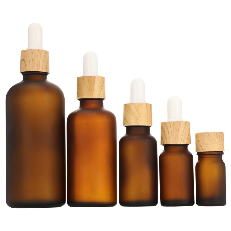 frosted amber clear Essential Oil Glass Dropper Bottle With bamboo cap