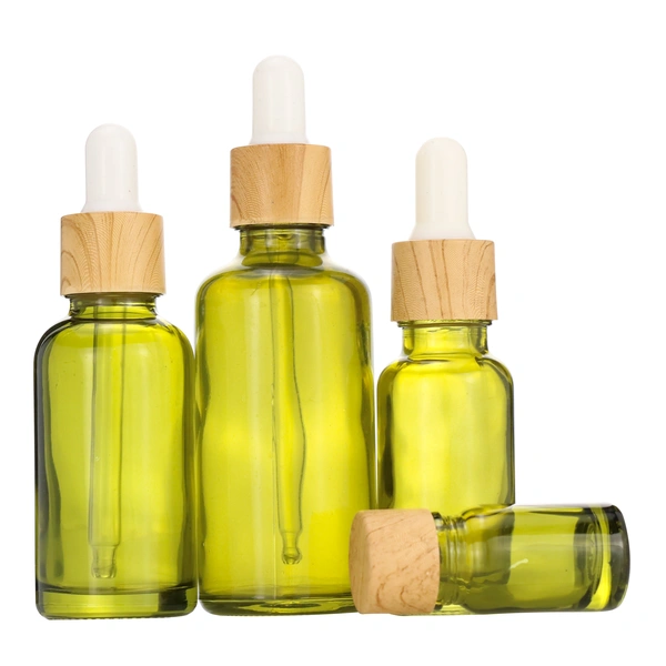 clear frosted glass dropper bottle and cosmetic bottle with bamboo lid