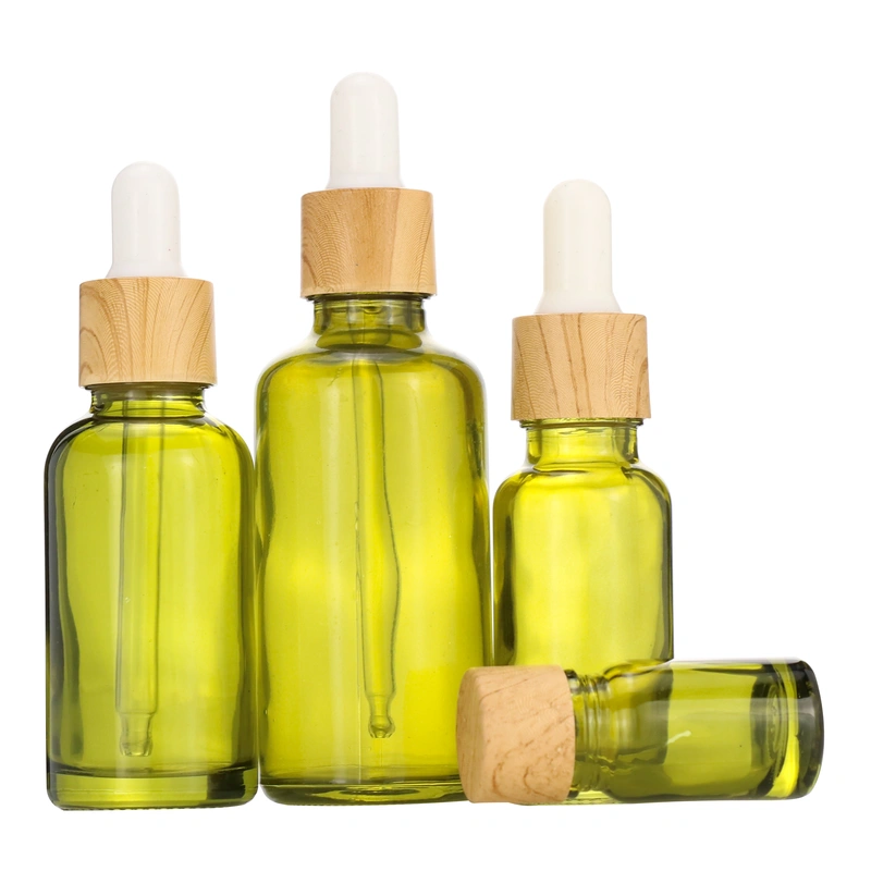 clear frosted glass dropper bottle and cosmetic bottle with bamboo lid