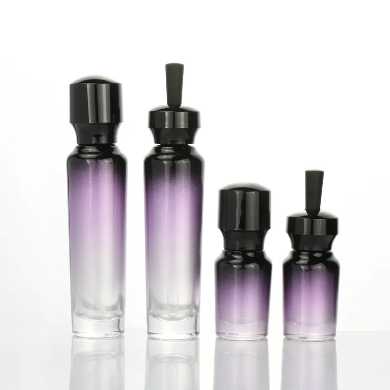 red glass pump bottle 50ml 30ml 15ml  for cosmetic packaging set