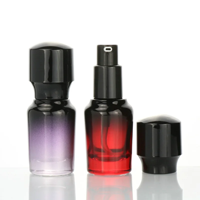red glass pump bottle 50ml 30ml 15ml  for cosmetic packaging set