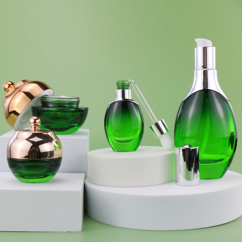 White Black Green Glass Cream jar with Bamboo Plastic Lids