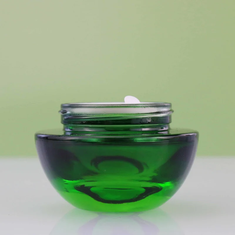 White Black Green Glass Cream jar with Bamboo Plastic Lids