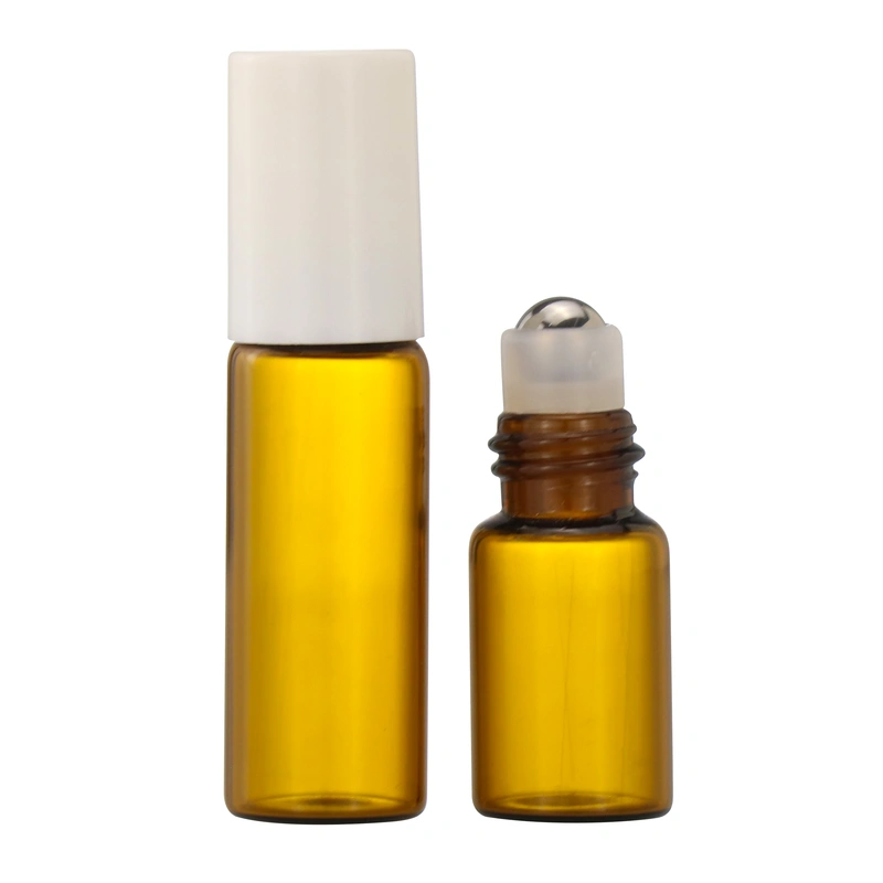 10ml frosted clear amber blue glass roll on bottle with metal roller 