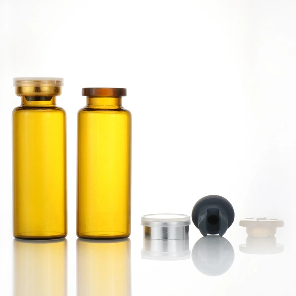 Transparent Tubular Injectable Glass Vials with colored rubber stopper
