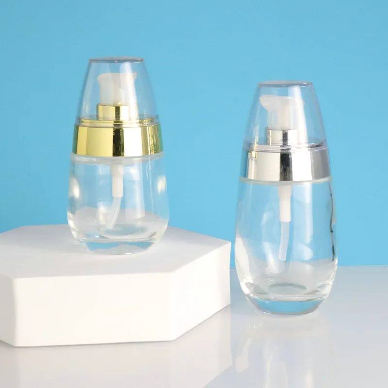 30ml 50ml glass pump bottle and glass jar for cosmetic packaging set