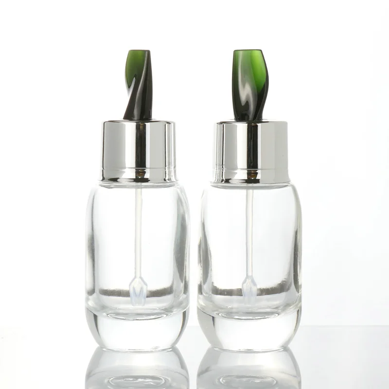 Serum Essential Oil glass bottle with white silver dropper