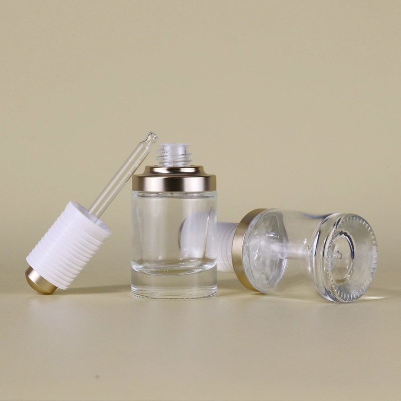 In Stock cosmetic 30ml serum cylinder flat shoulder dropper bottle