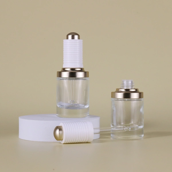 In Stock cosmetic 30ml serum cylinder flat shoulder dropper bottle