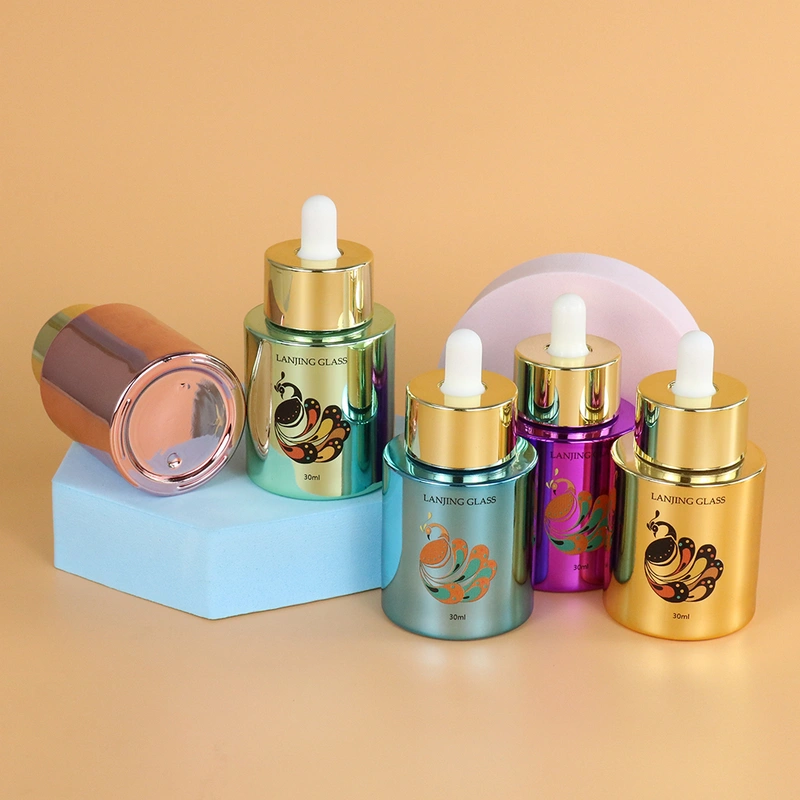 UV 30ml glass pump dropper bottle for cosmetic packaging set