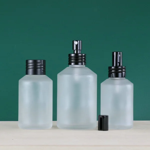 100ml 200ml glass oil pump bottle and jar for cosmetic packaging set