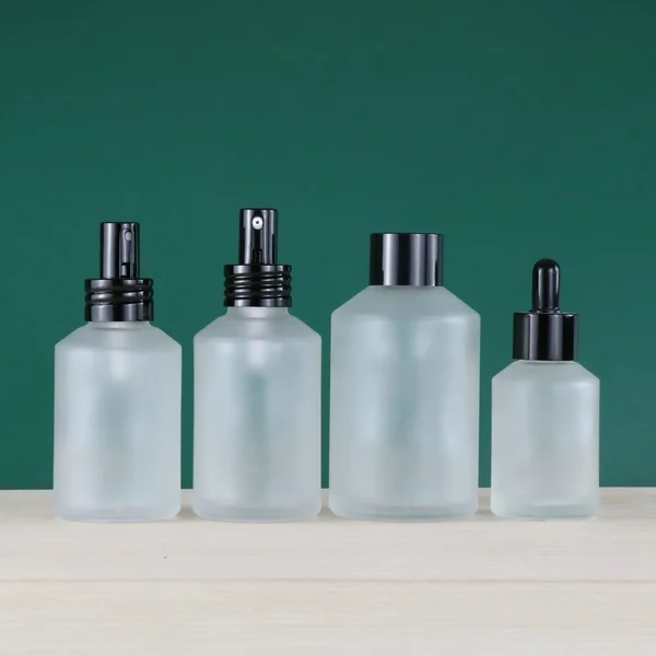 skincare glass pump bottle and glass jar for cosmetic packaging 100ml