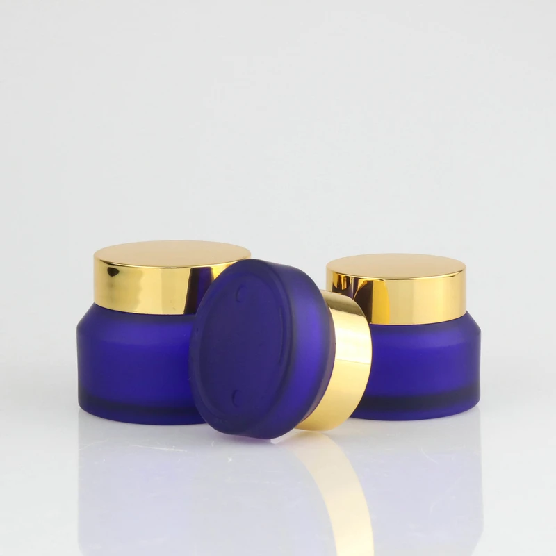 matte clear glass cosmetic cream jar with gold aluminum screw lid
