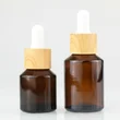 Cosmetic Packing Bamboo Frosted Glass Essential Oil Dropper Bottles