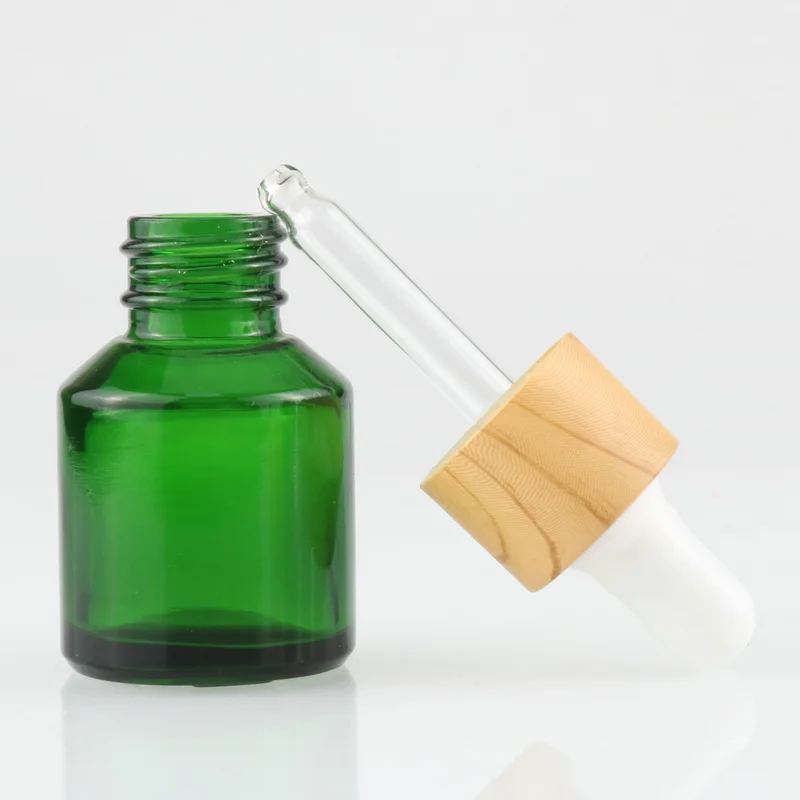 Cosmetic Packing Bamboo Frosted Glass Essential Oil Dropper Bottles