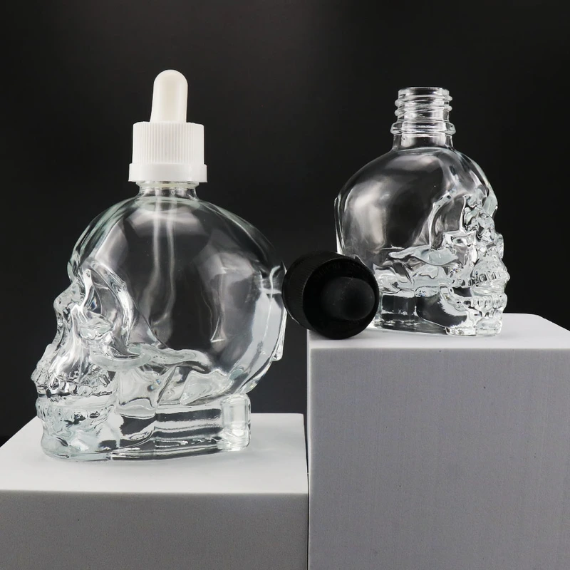 Beard Oil Dispenser 30ml Customization Skull Shaped Oil Dropper Bottle