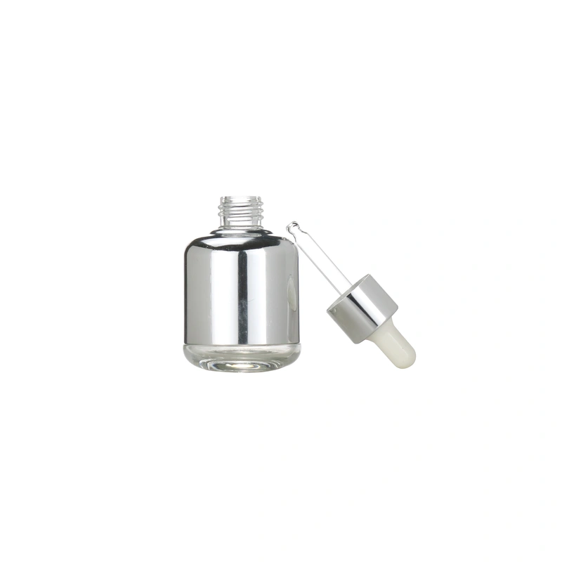 50ml silvery uv coating pump essential oil bottle with dropper