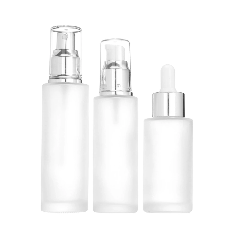 wholesale luxury100ml square round spray cap empty refill glass bottle