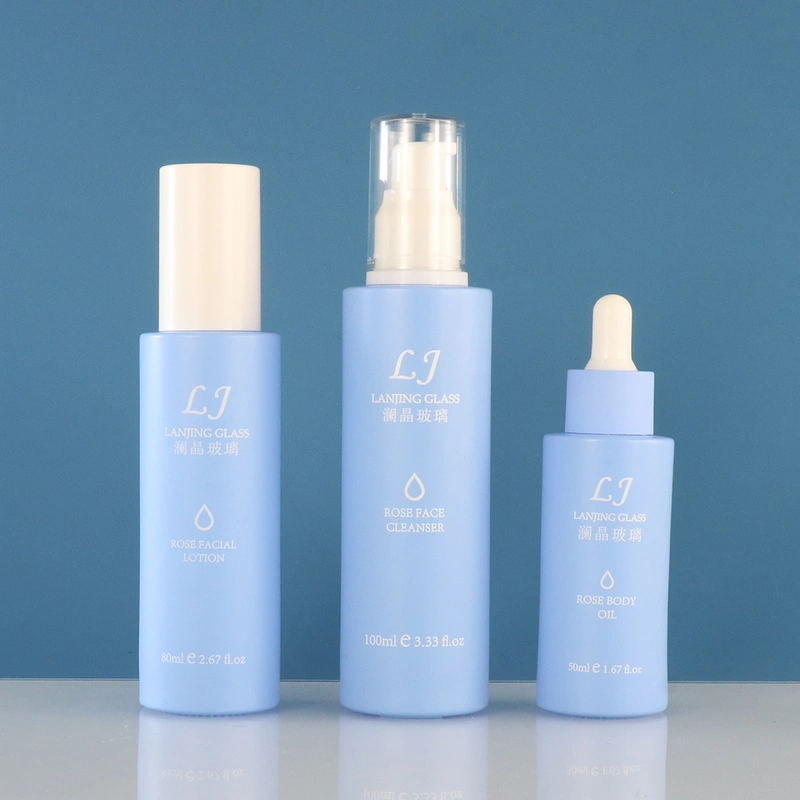 Cosmetic packaging 100ml glass spray bottles set frosted glass bottle