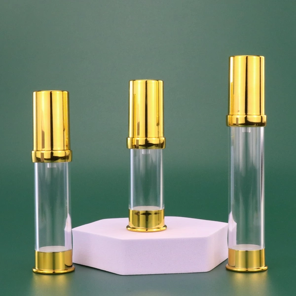 Professional metalized cosmetic packaging aluminum airless shiny gold spray bottle
