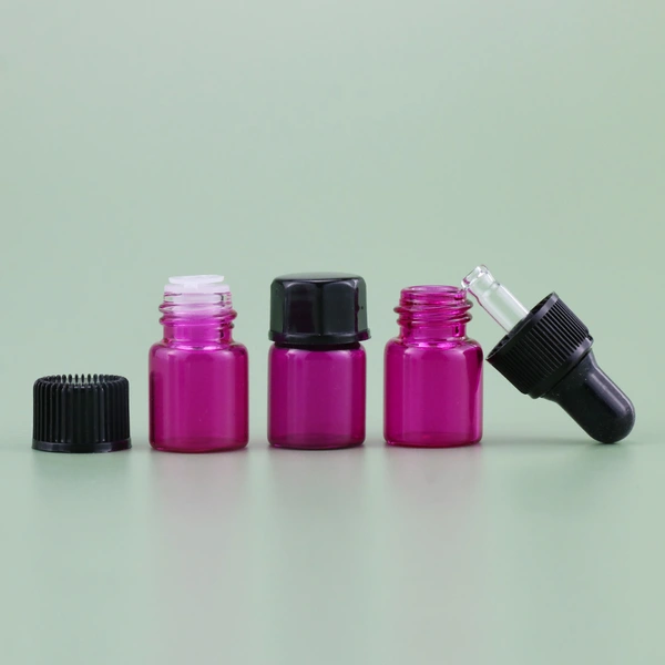 Pink Wholesale round essential oil bottle 5ml glass bottle with dropper 