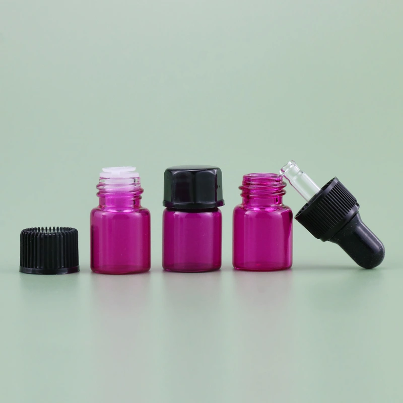 Pink Wholesale round essential oil bottle 5ml glass bottle with dropper 
