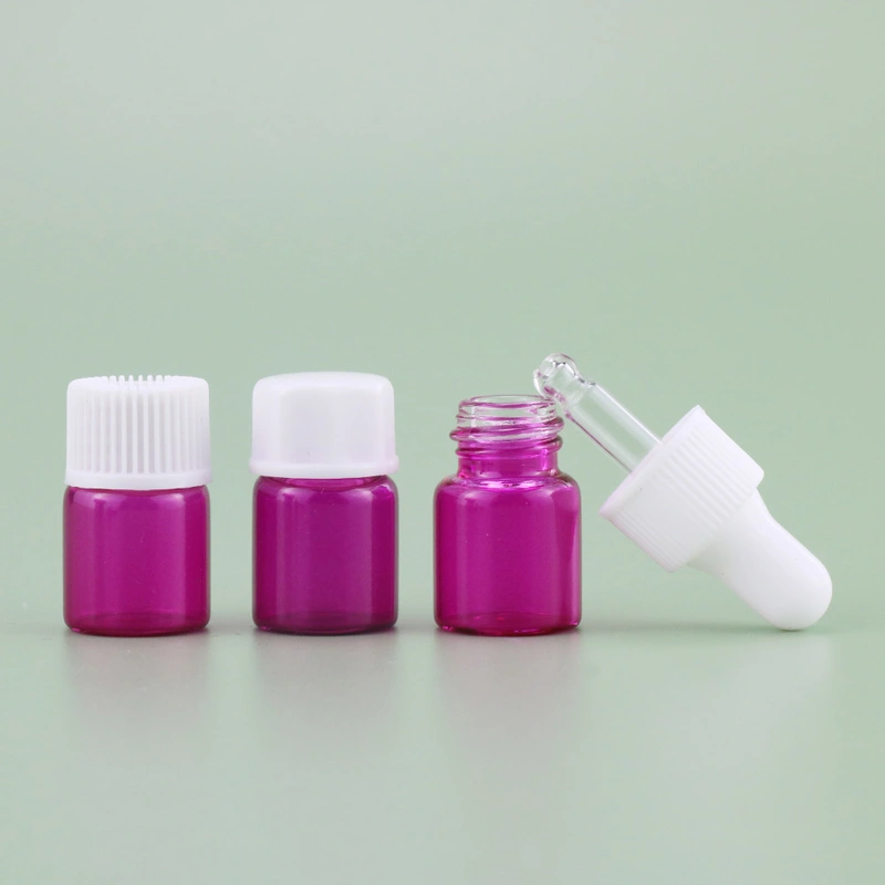 Pink Wholesale round essential oil bottle 5ml glass bottle with dropper 