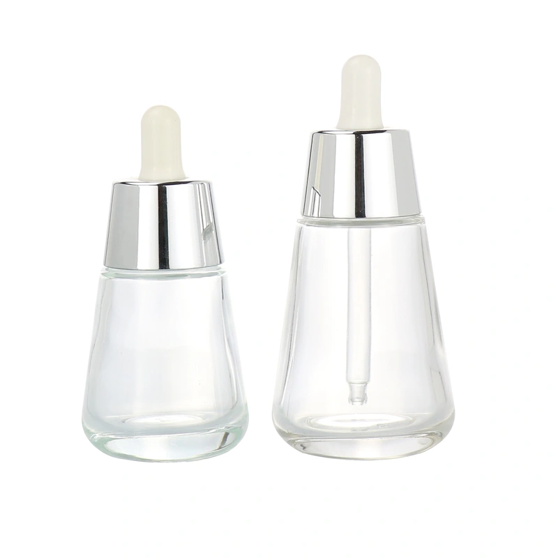 clear empty lotion cream glass dropper serum round  cosmetic bottle