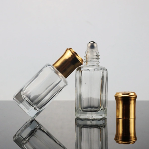 Octagon Attar Glass Perfume Tester Bottles For Oud Oil With Golden Aluminum Cap