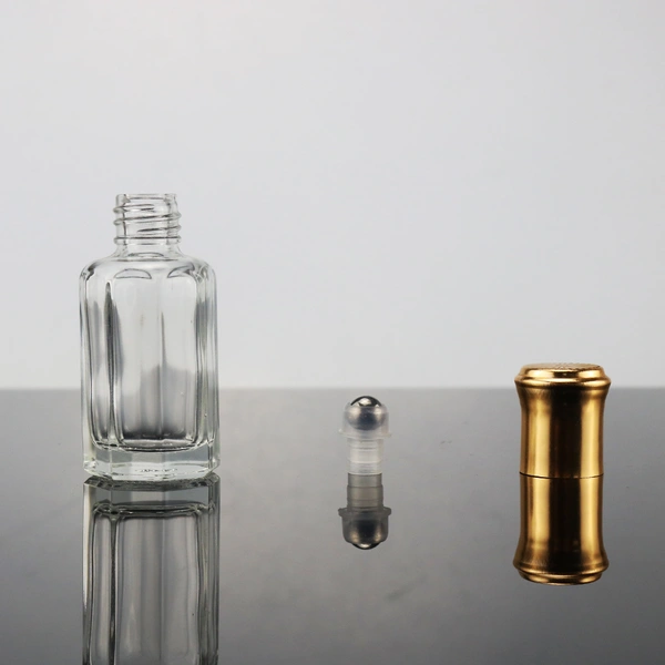 Octagon Attar Glass Perfume Tester Bottles For Oud Oil With Golden Aluminum Cap