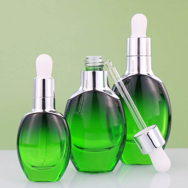 cream lotion glass bottle jar set with pump and dropper lid