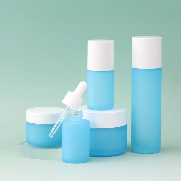 Frosted Blue 30ml 50ml 60ml Glass Cosmetic Face Serum Bottles