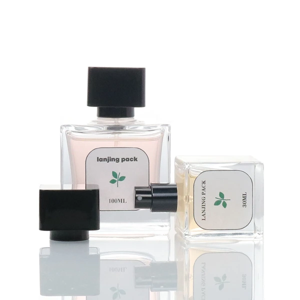 30ml 100ml custom clear flat square type empty glass spray bottle