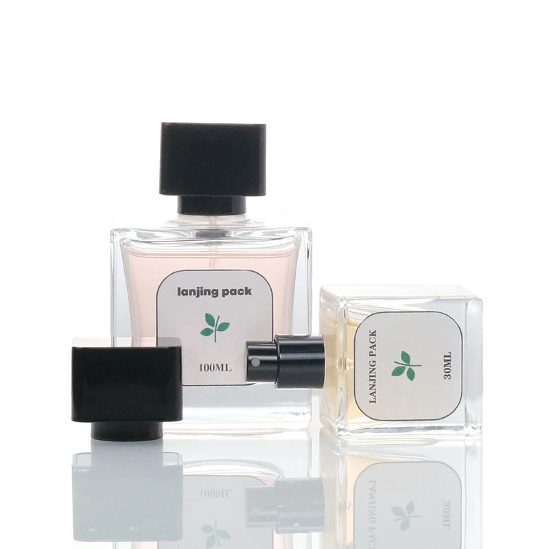 30ml 100ml custom clear flat square type empty glass spray bottle 