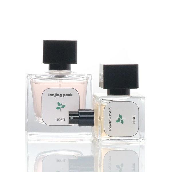 30ml 100ml custom clear flat square type empty glass spray bottle