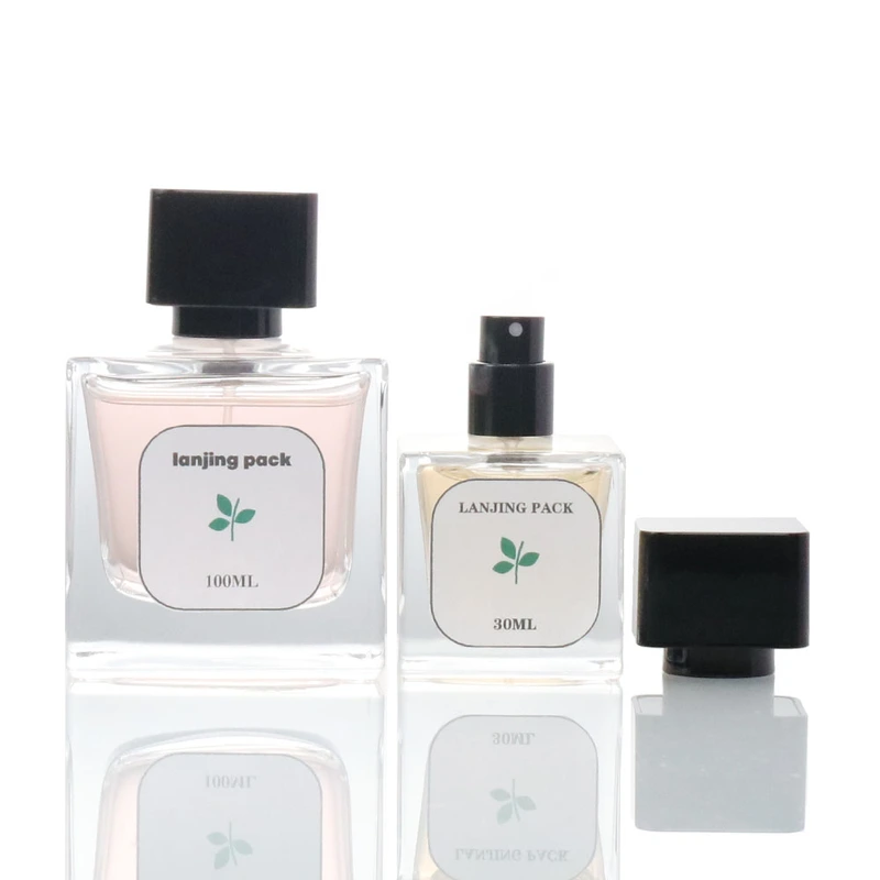 30ml 100ml custom clear flat square type empty glass spray bottle 