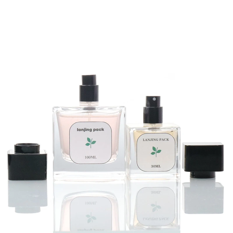 30ml 100ml custom clear flat square type empty glass spray bottle 