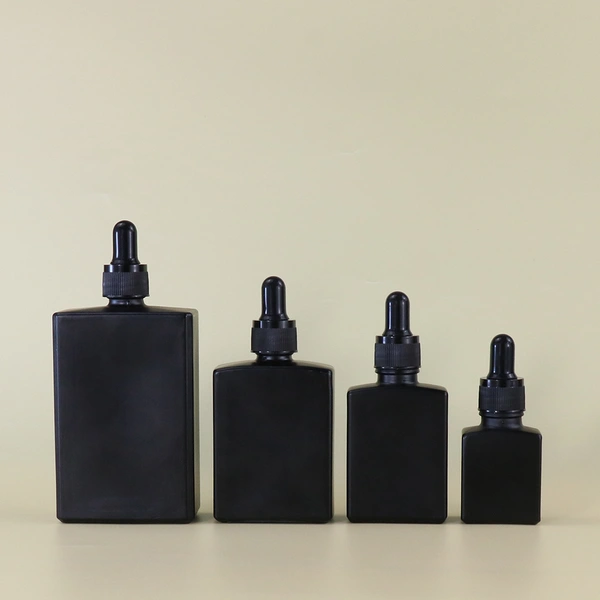  rectangle frosted matte black dropper square glass bottle