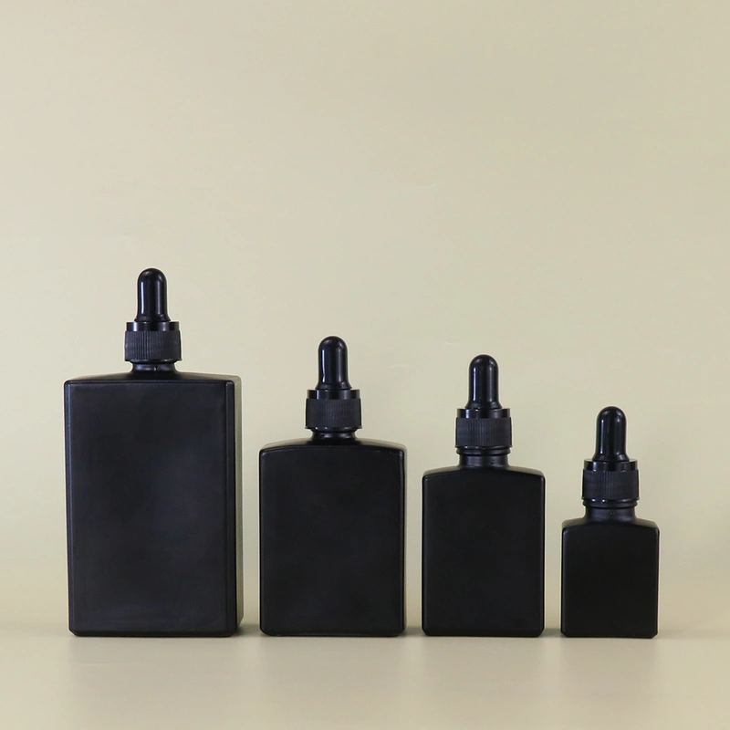 rectangle frosted matte black dropper square glass bottle