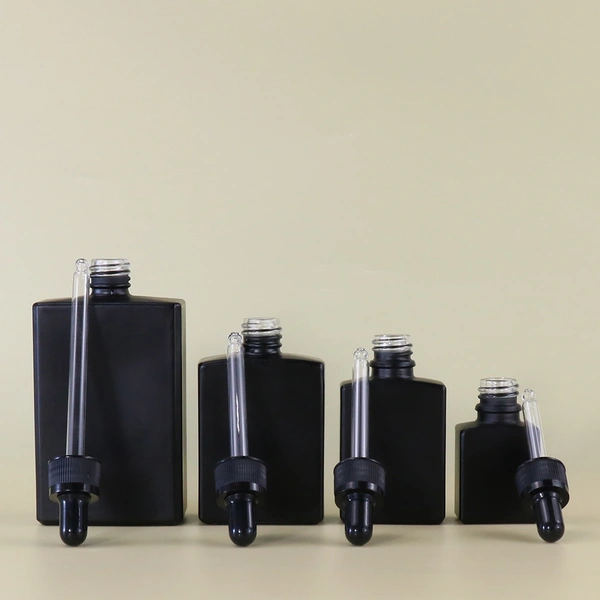  rectangle frosted matte black dropper square glass bottle