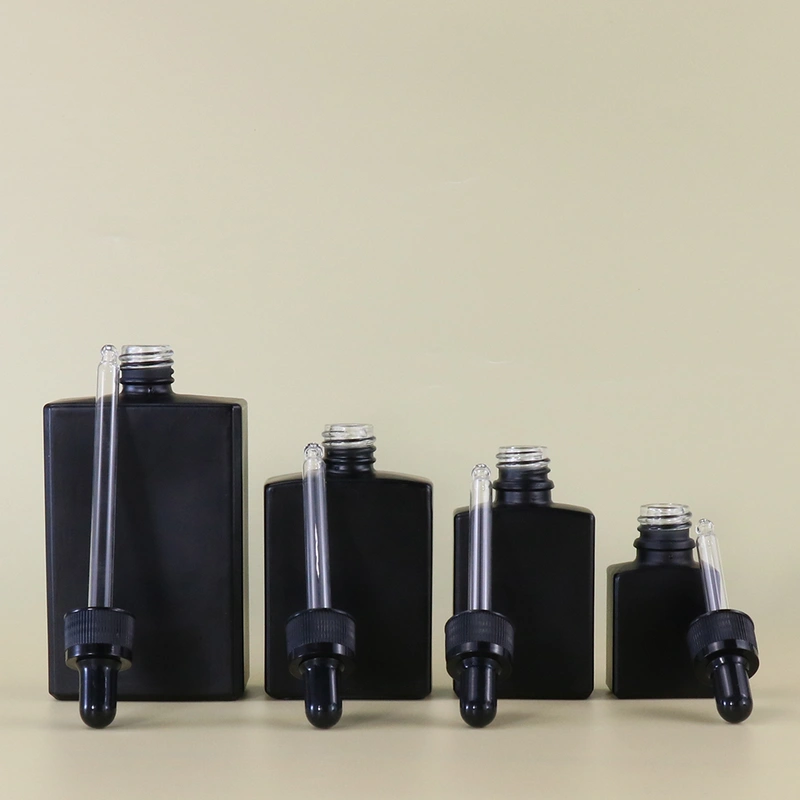  rectangle frosted matte black dropper square glass bottle