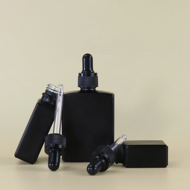  rectangle frosted matte black dropper square glass bottle