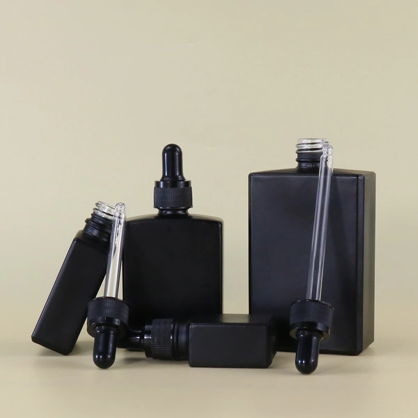  rectangle frosted matte black dropper square glass bottle