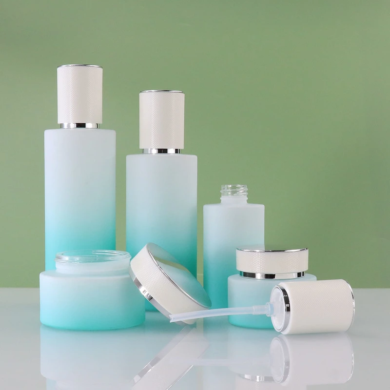 Packaging Glass Face Cream Jar Pump Cosmetic Serum Bottle Sets