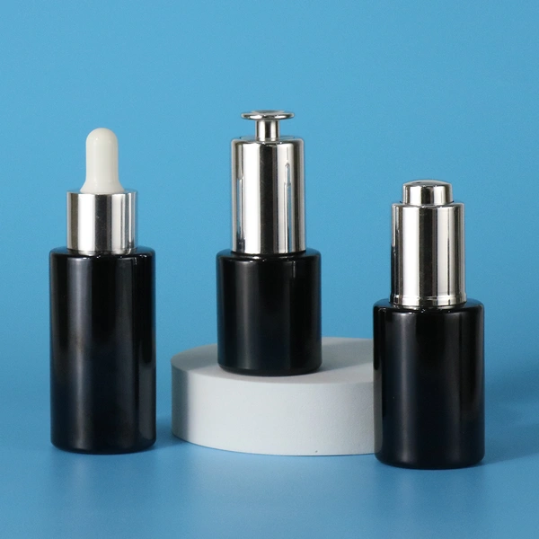 Wholesale 20ml 30ml 40ml 60ml round black olive oil bottle glass