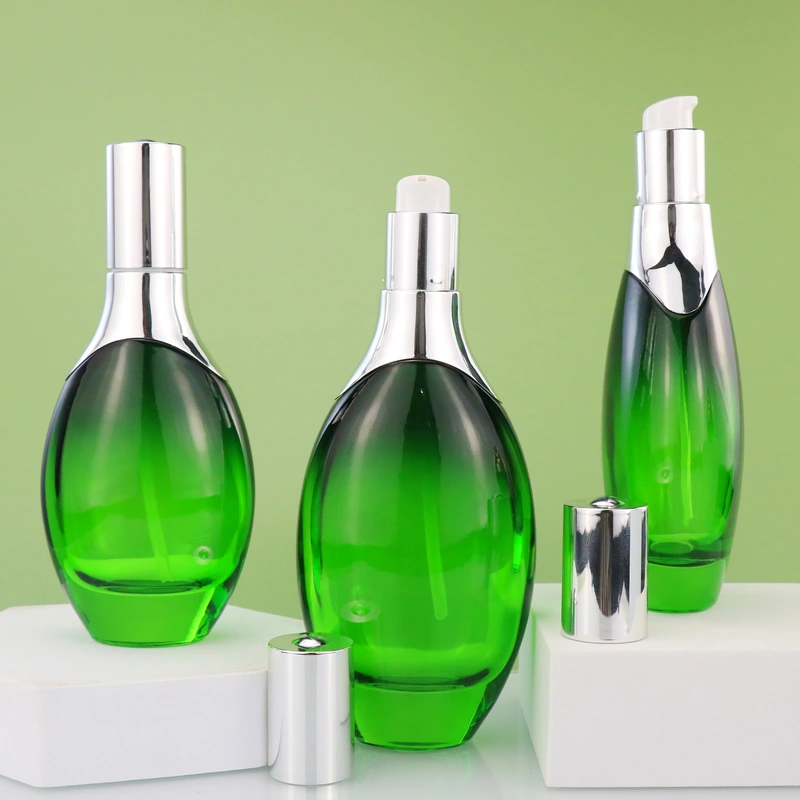 Cosmetic Green Bottle And Droppers Essential Oil Glass Bottle