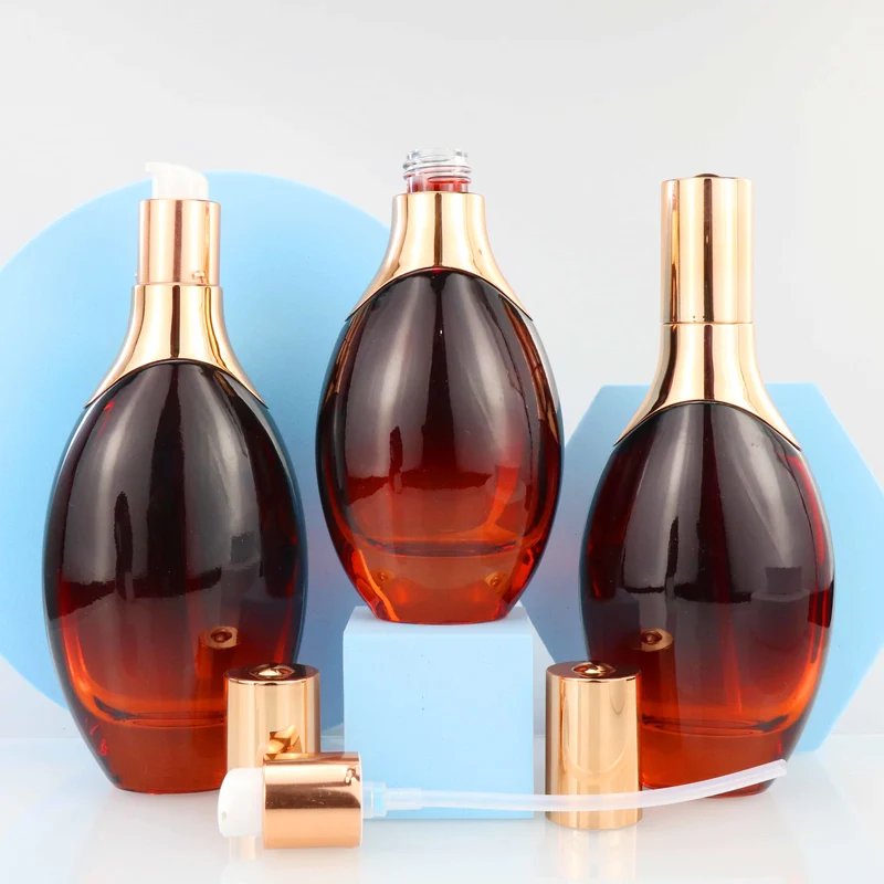 red cosmetic glass bottle set skincare packaging for cosmetic
