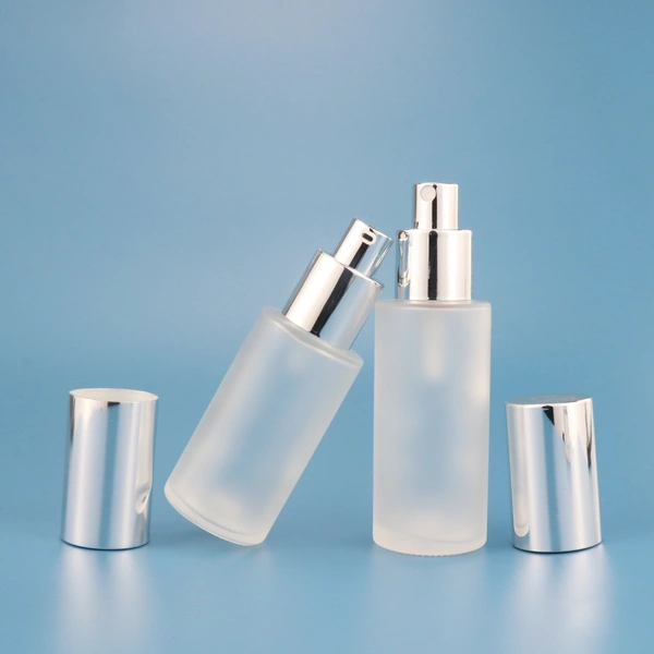 matte glass spray bottle with silver cap